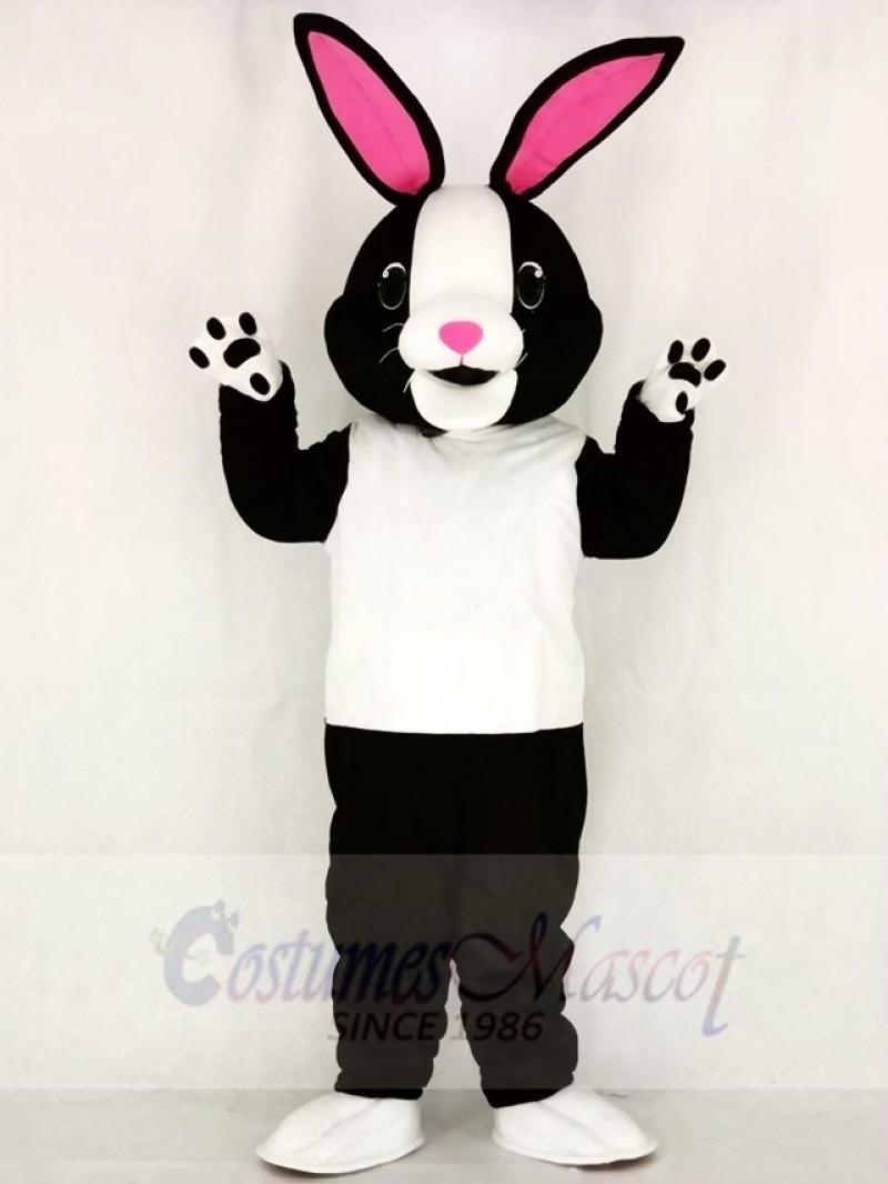 Black and White Bunny Rabbit with Pink Ears Mascot Costume School