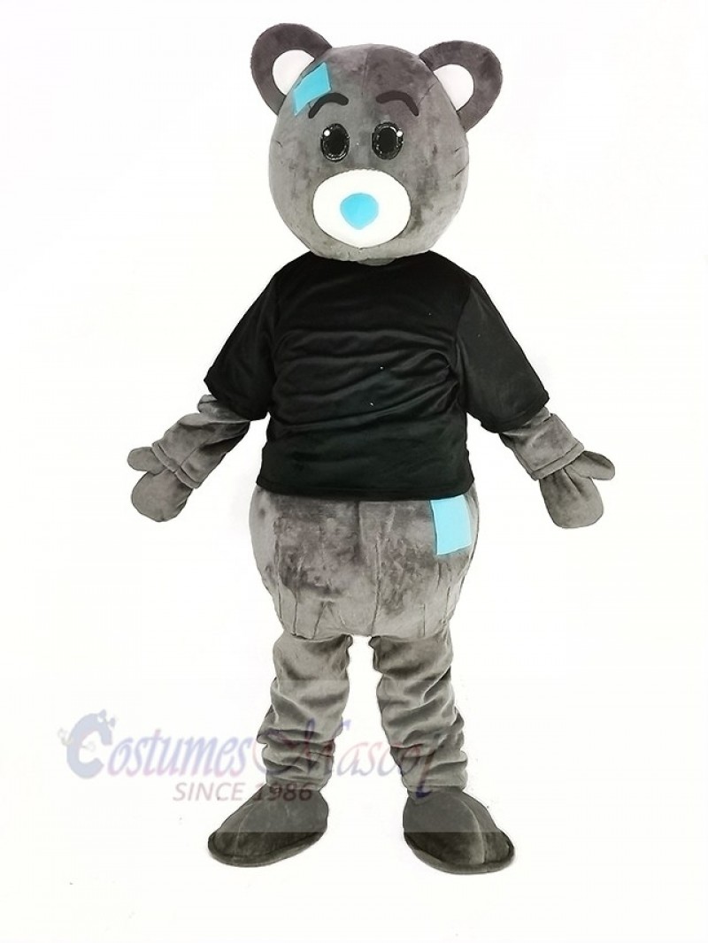 Gray Teddy Bear with Black Coat Mascot Costume Cartoon Male