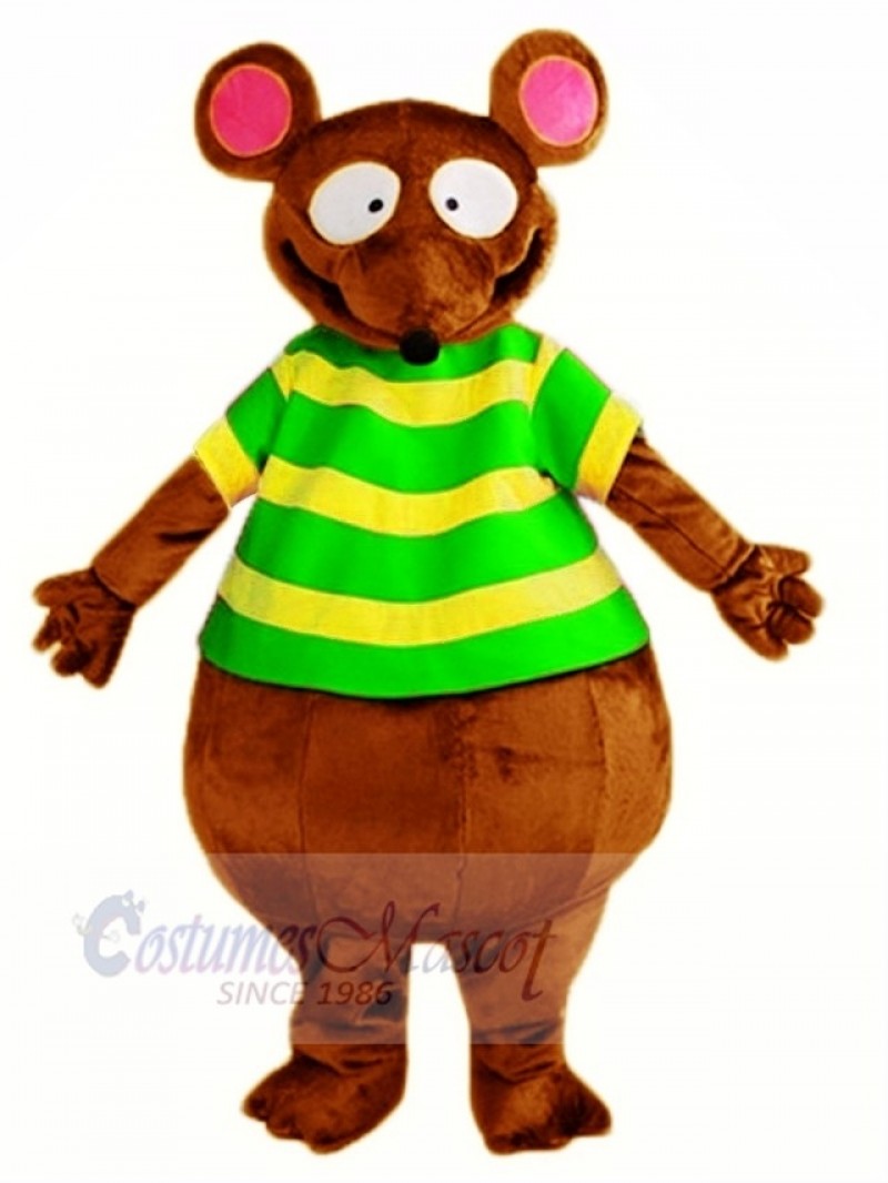 Brown Mouse with Green T-shirt Mascot Costume Animal