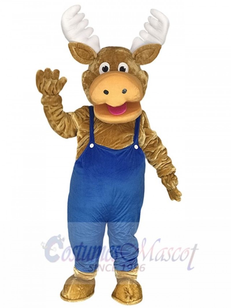 Ikea Moose Mascot Costumes with Dark Blue Overalls Animal