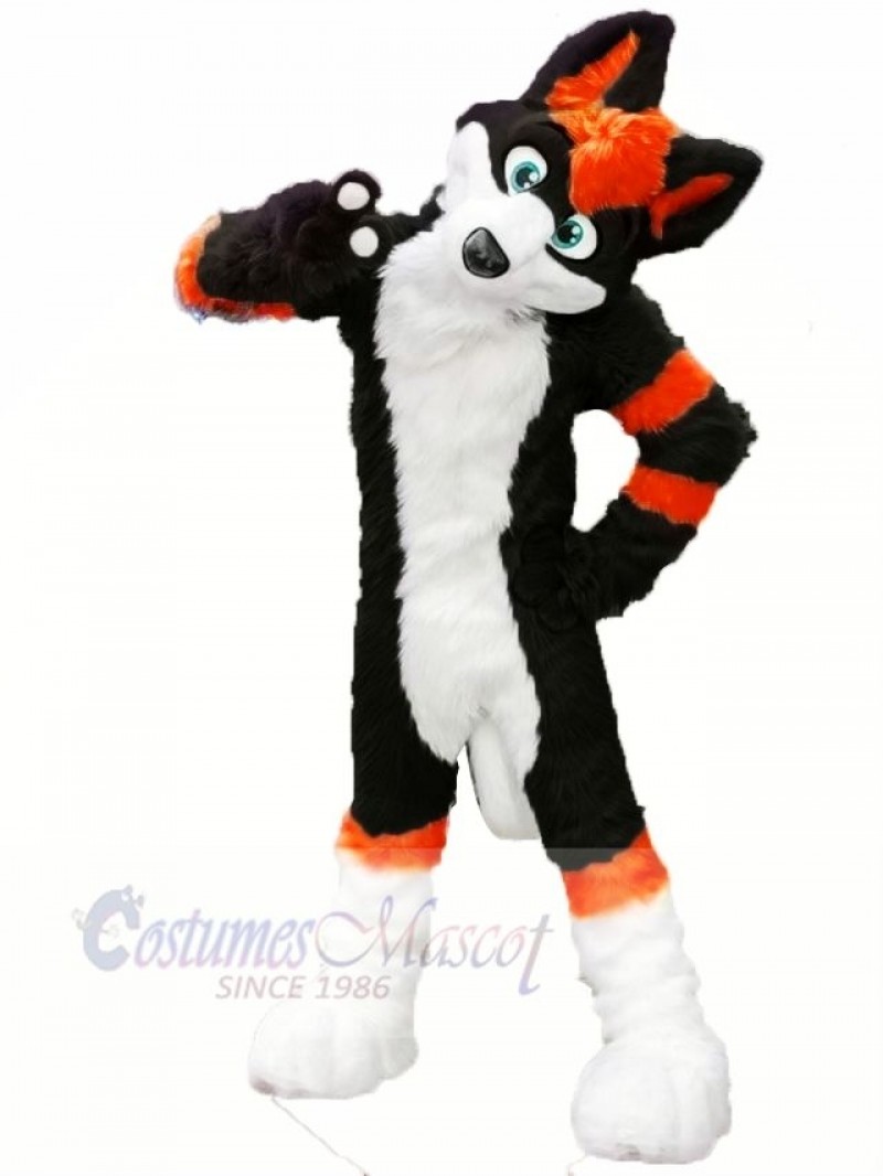 Black and Orange Husky Dog Fursuit Mascot Costume Cartoon