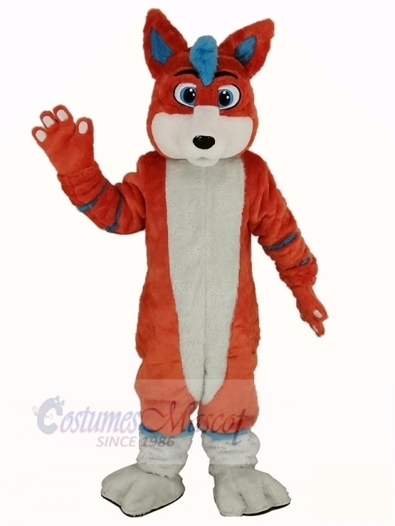 Orange and Blue Husky Dog Fursuit Mascot Costume