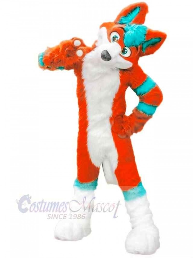 Orange and Blue Husky Dog Fursuit Mascot Costume Cartoon