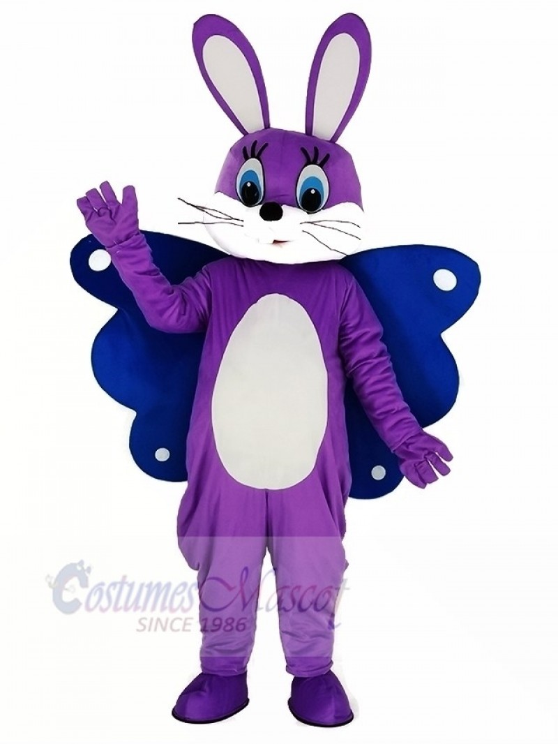 Butterfly Easter Purple Bunny Mascot Costume Cartoon	