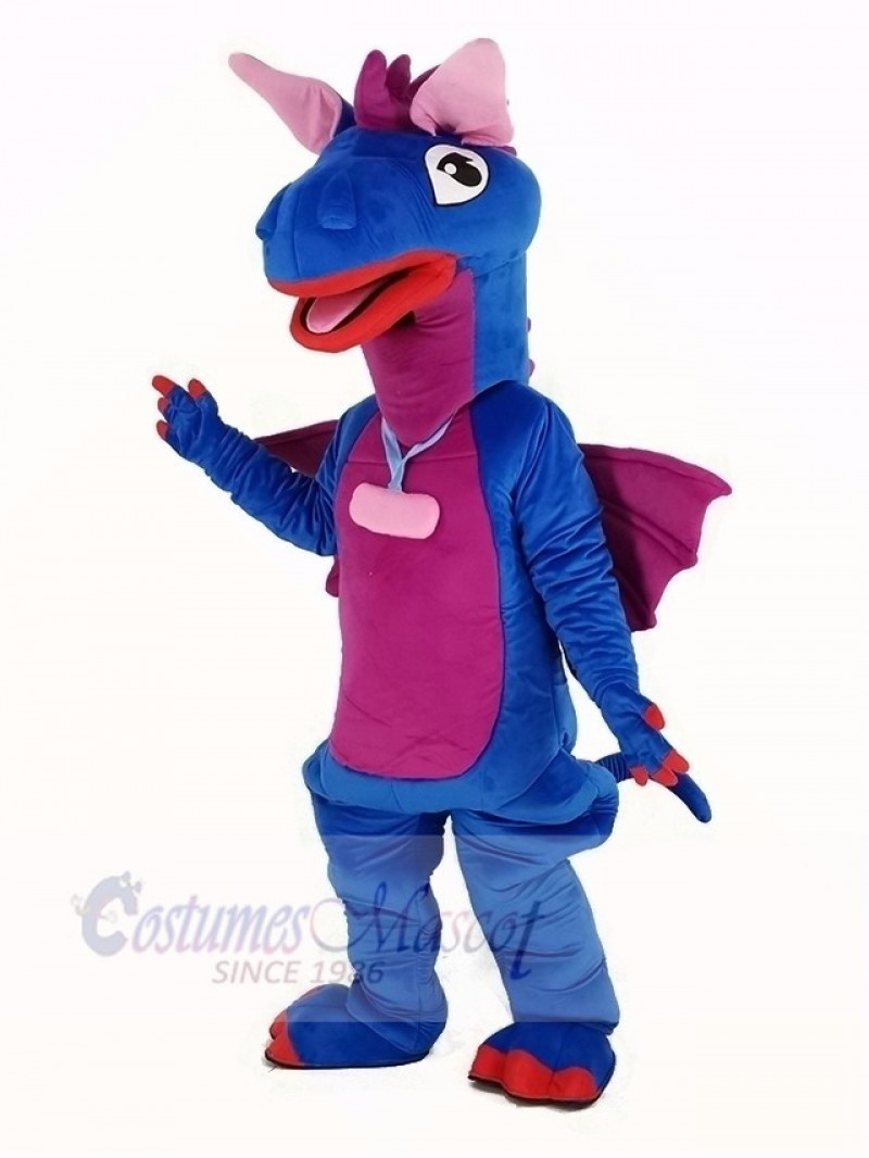 Blue Dragon with Purple Wings Mascot Costume Animal