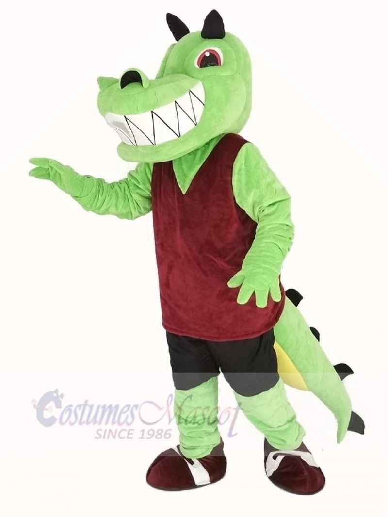 Green Crocodile with Red Vest Mascot Costume