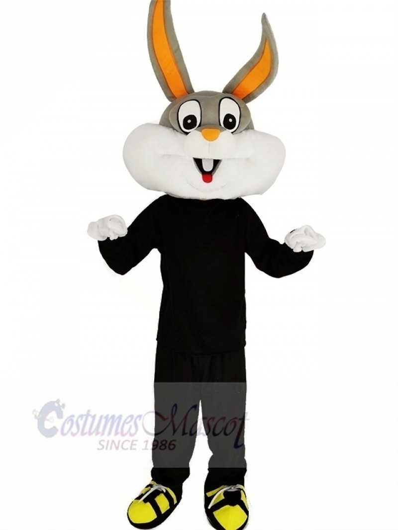 Gray and White Rabbit with Black Coat Mascot Costume