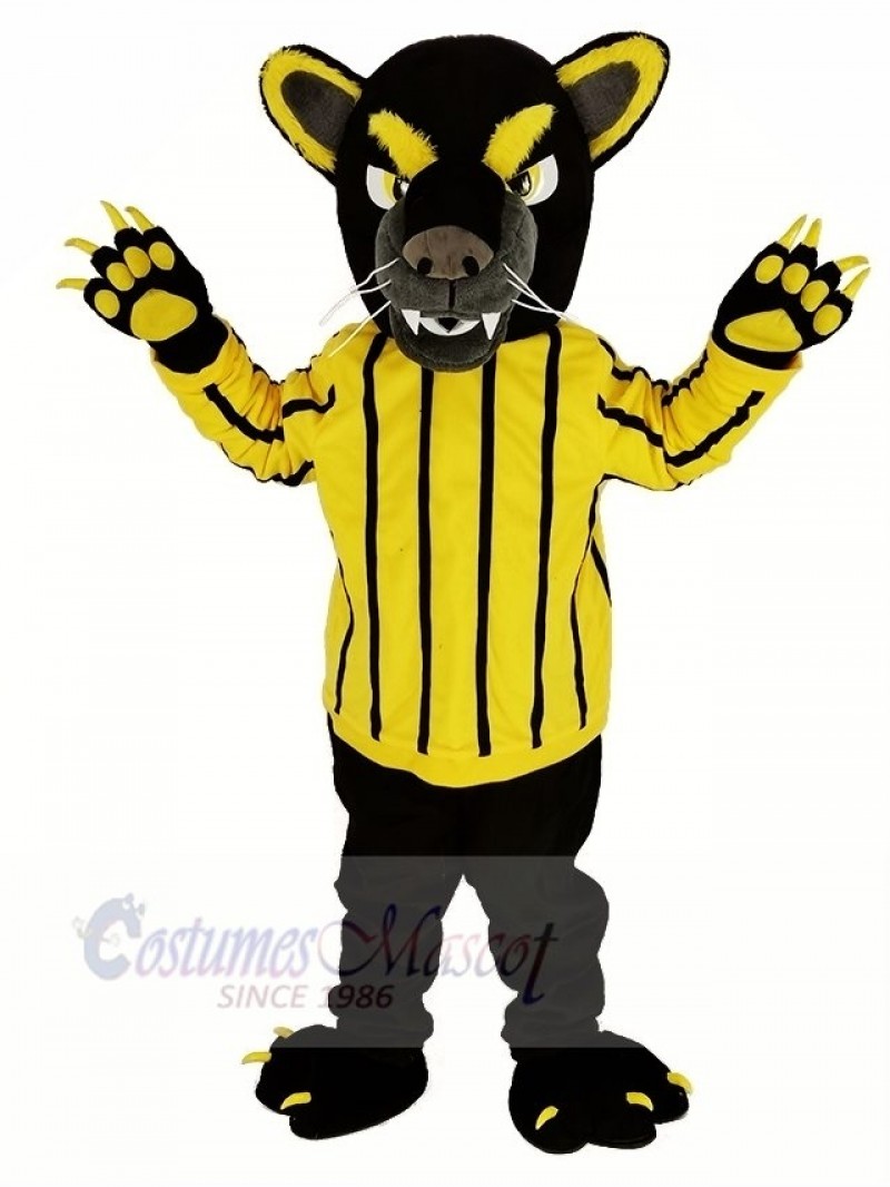 Black Panther in Yellow Striped Clothes Mascot Costume Animal