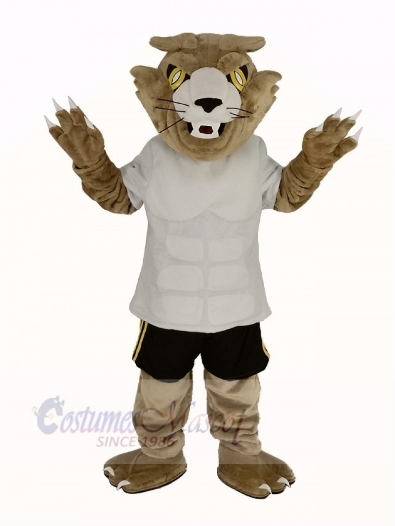 Fierce Wildcat in White T-shirt Mascot Costume