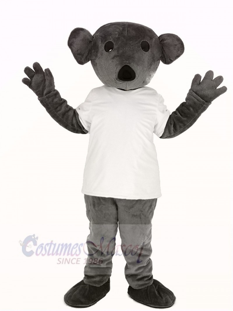 Furry Grey Koala in White T-shirt Mascot Costume