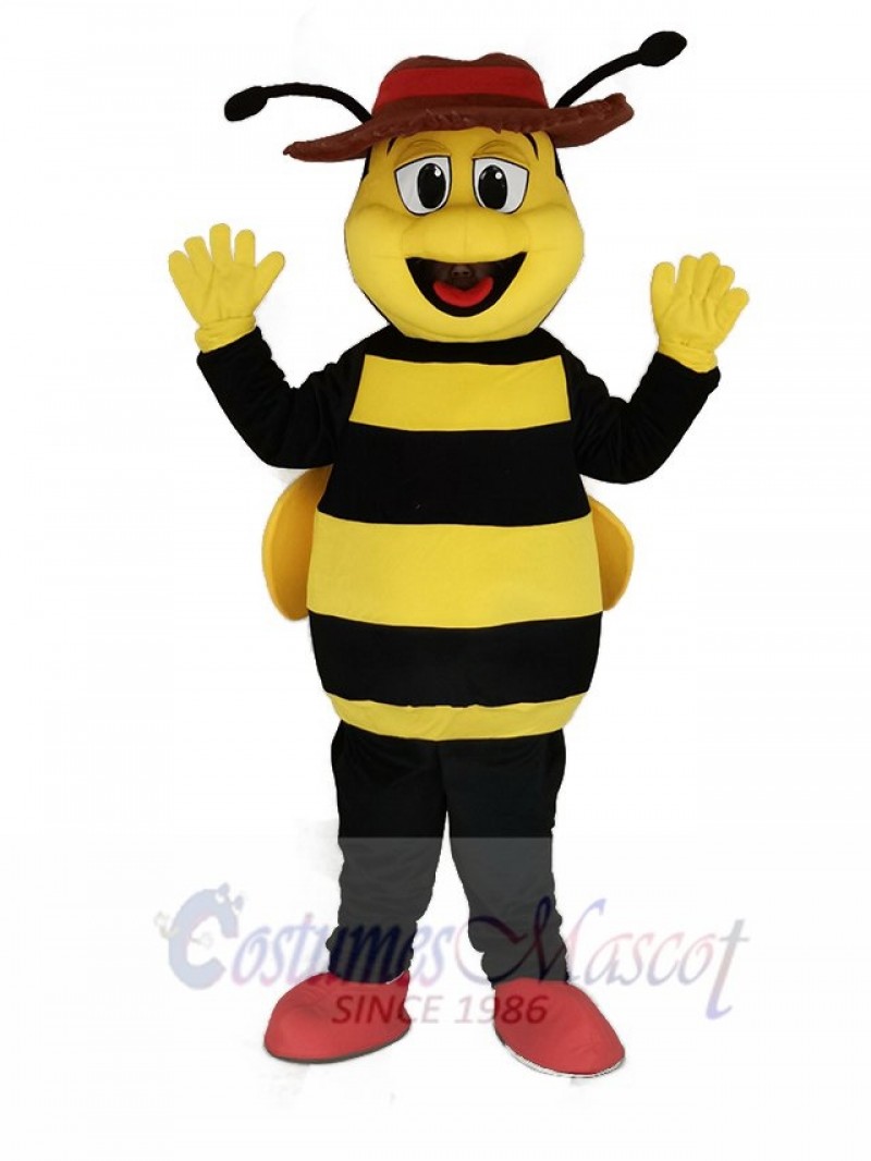 Happy Yellow and Black Bee Mascot Costume