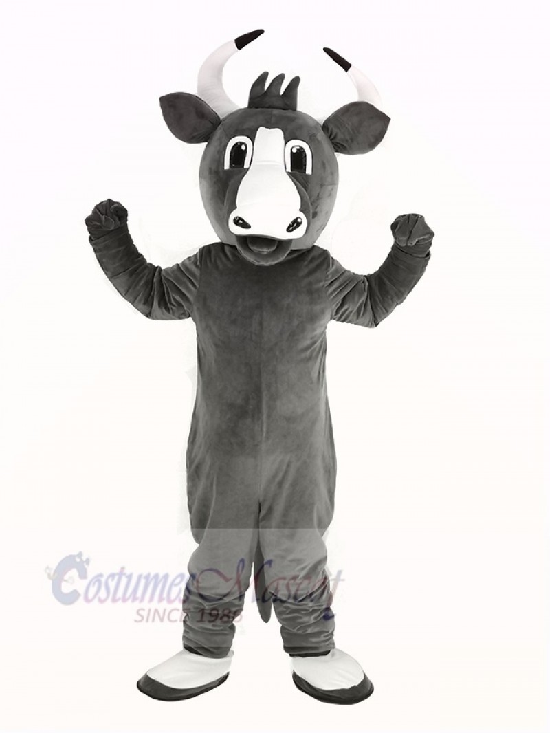 Happy Grey Bull Mascot Costume