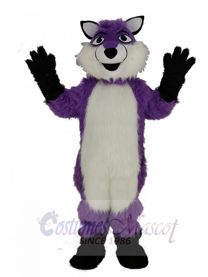 Purple Husky Dog with Long Hair Mascot Costume