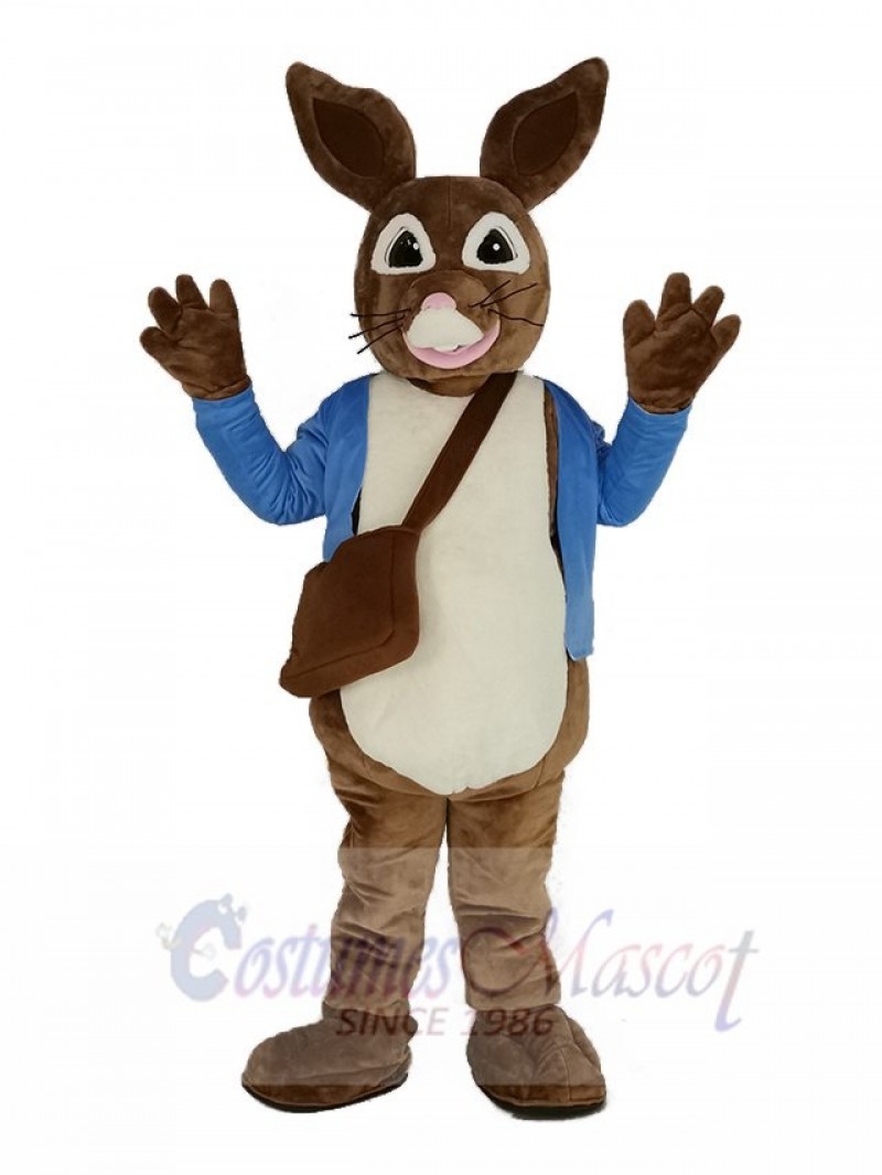 Brown Peter Rabbit in Blue Coat Mascot Costume