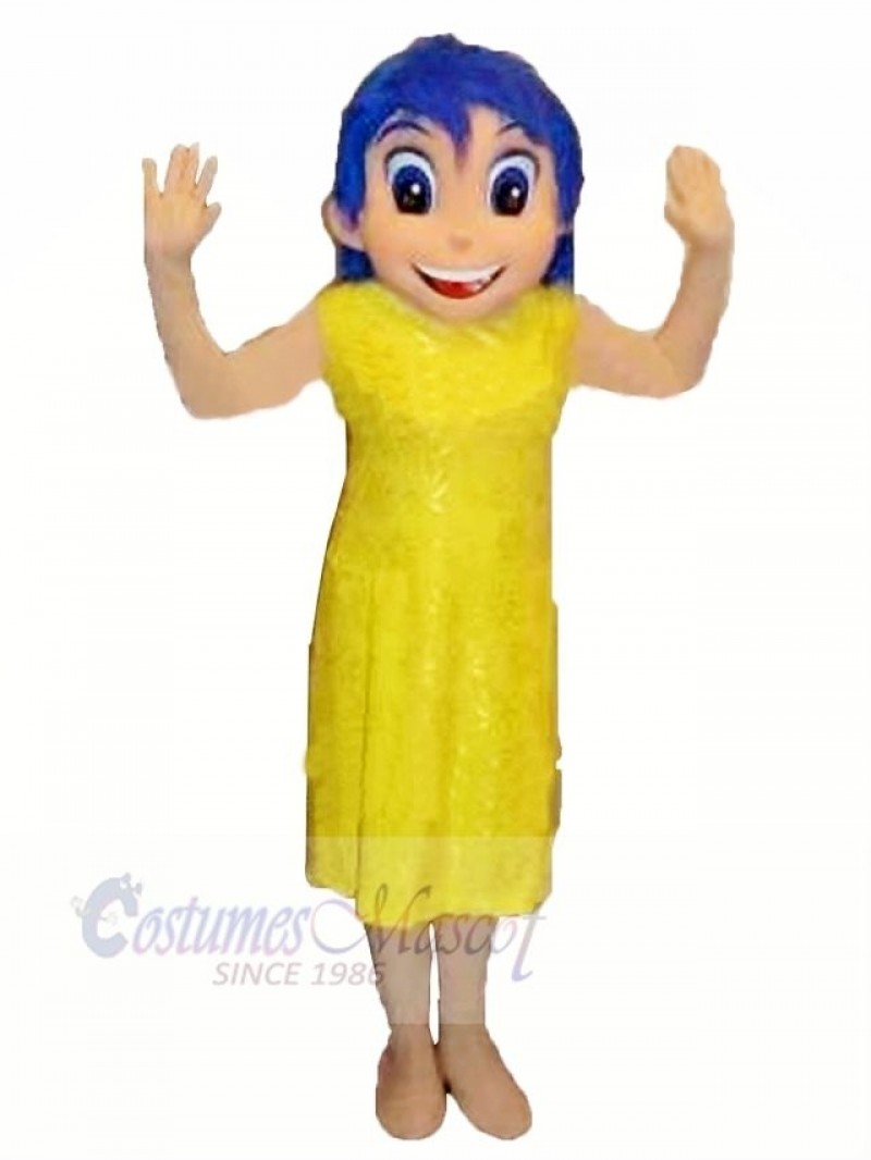 Happy Girl in Yellow Dress Mascot Costume Cartoon