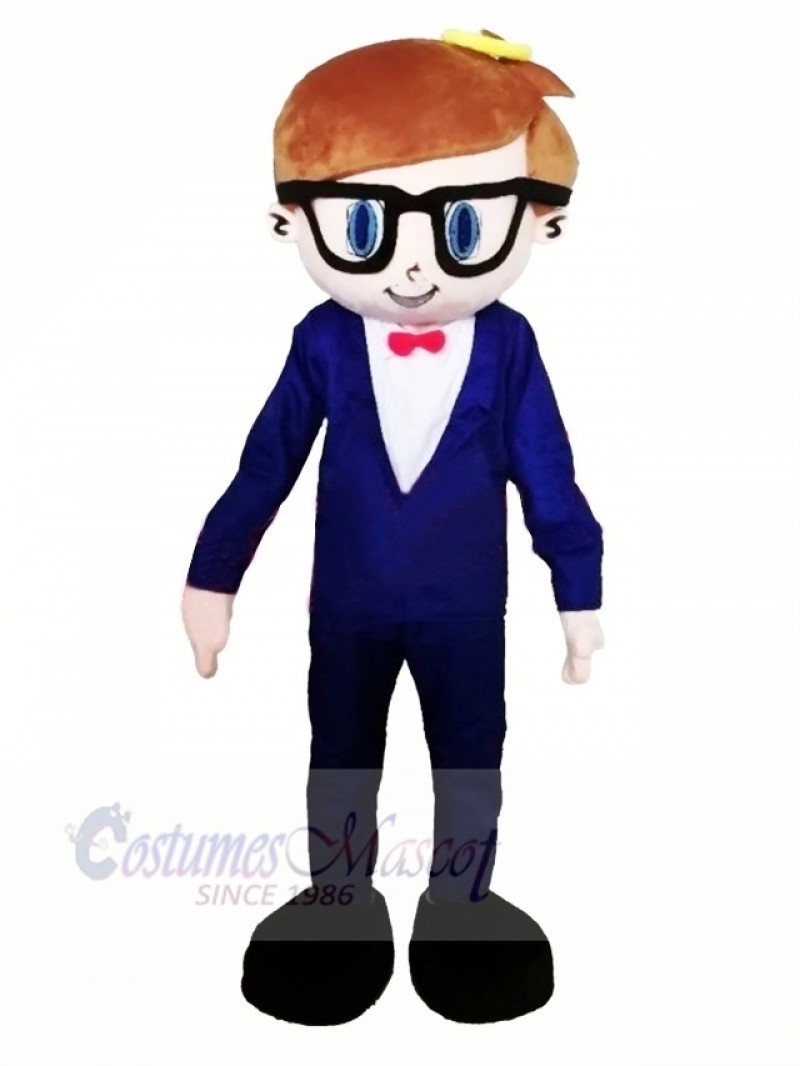 Handsome Boy with Glasses Mascot Costume College