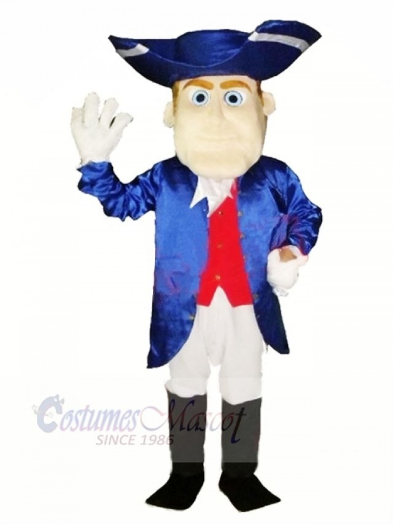 Friendly Patriot with Blue Coat Mascot Costume People
