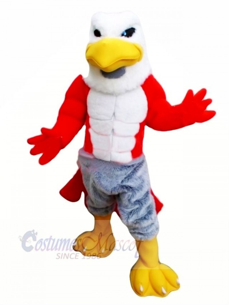 Friendly Muscle Hawk Mascot Costume Cartoon