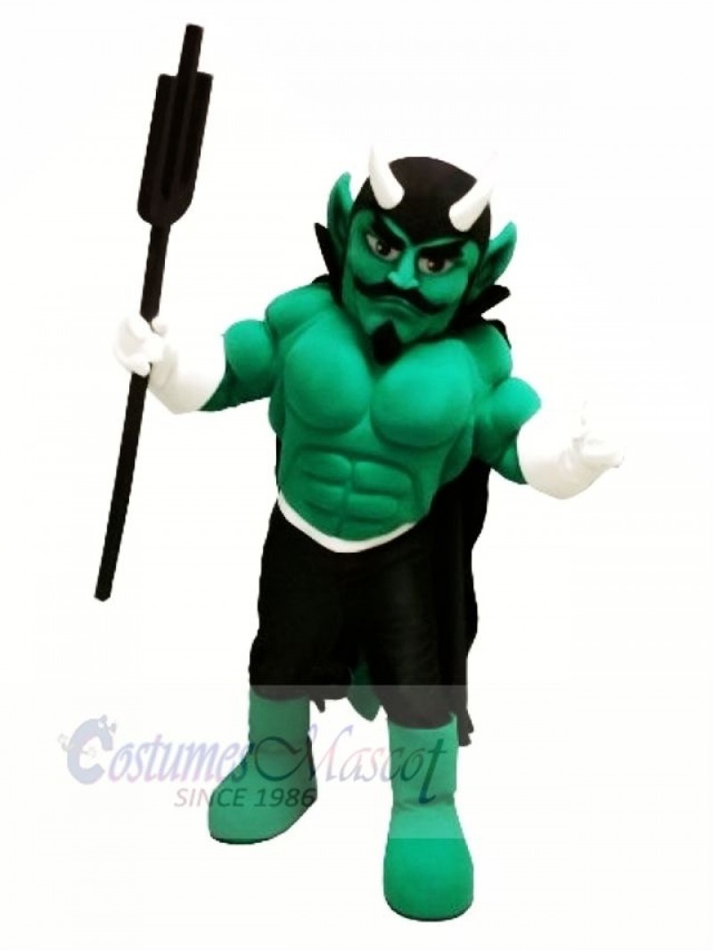 Green Muscle Devil Mascot Costume Cartoon