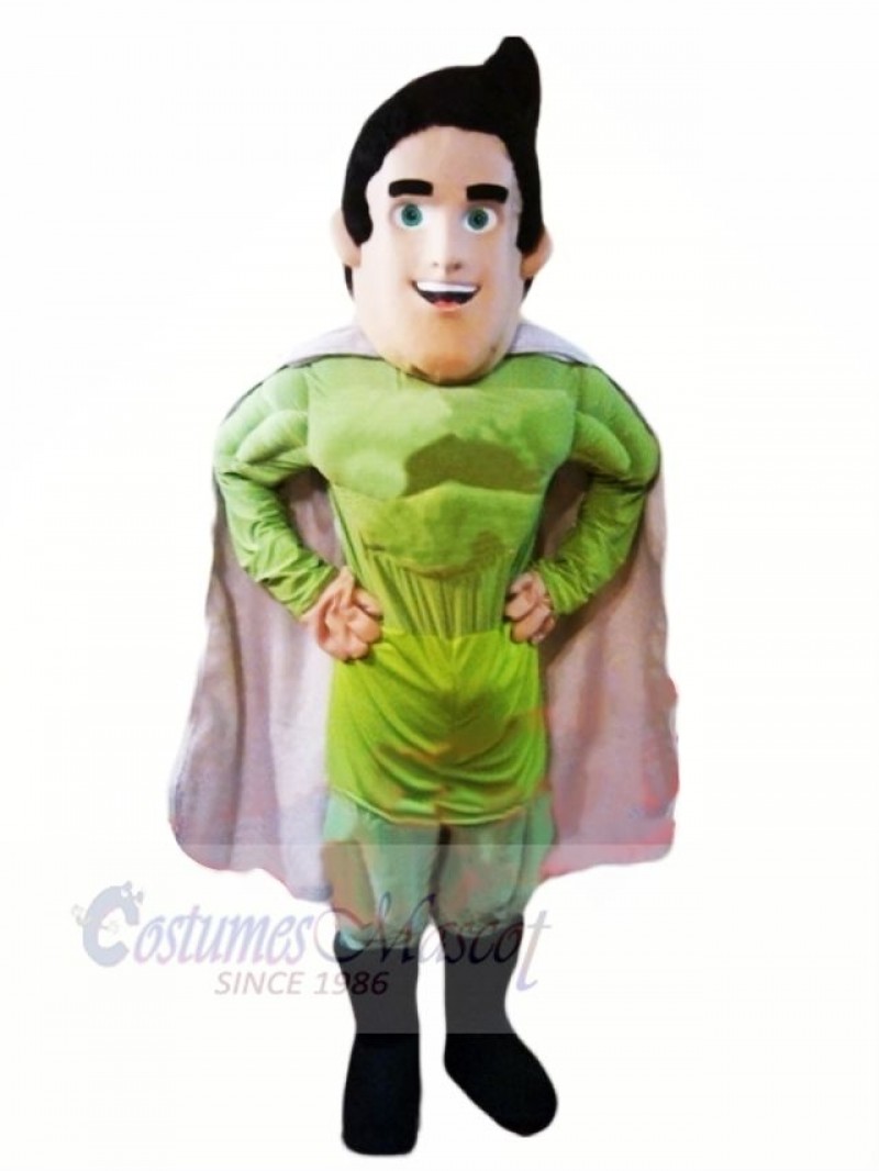 Superman Hero with Green Clothes Mascot Costume Cartoon	