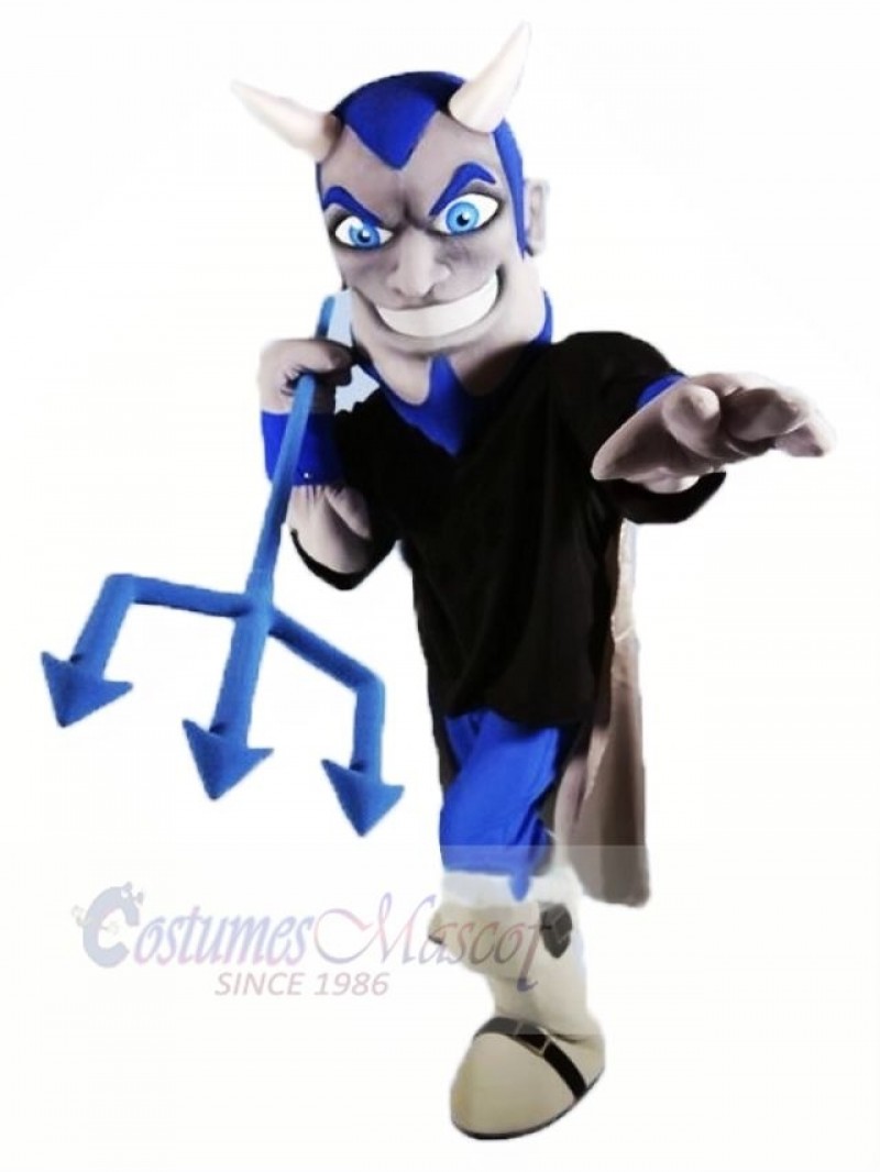 Smiling Devil with Blue Eyes Mascot Costume Cartoon 