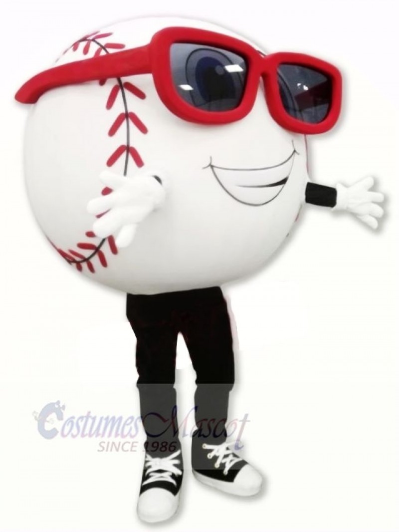 White Baseball with Glasses Mascot Costume Cartoon