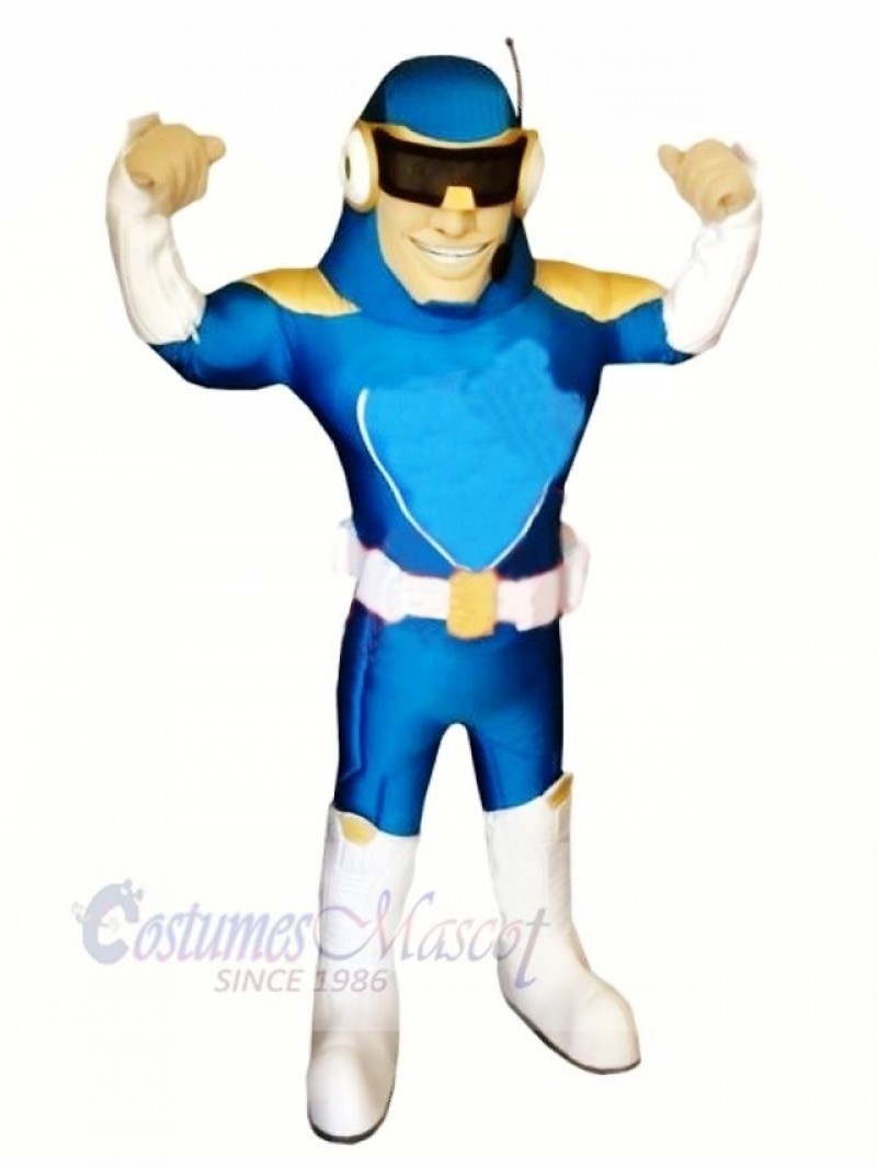 Strong Blue Captain Mascot Costume People