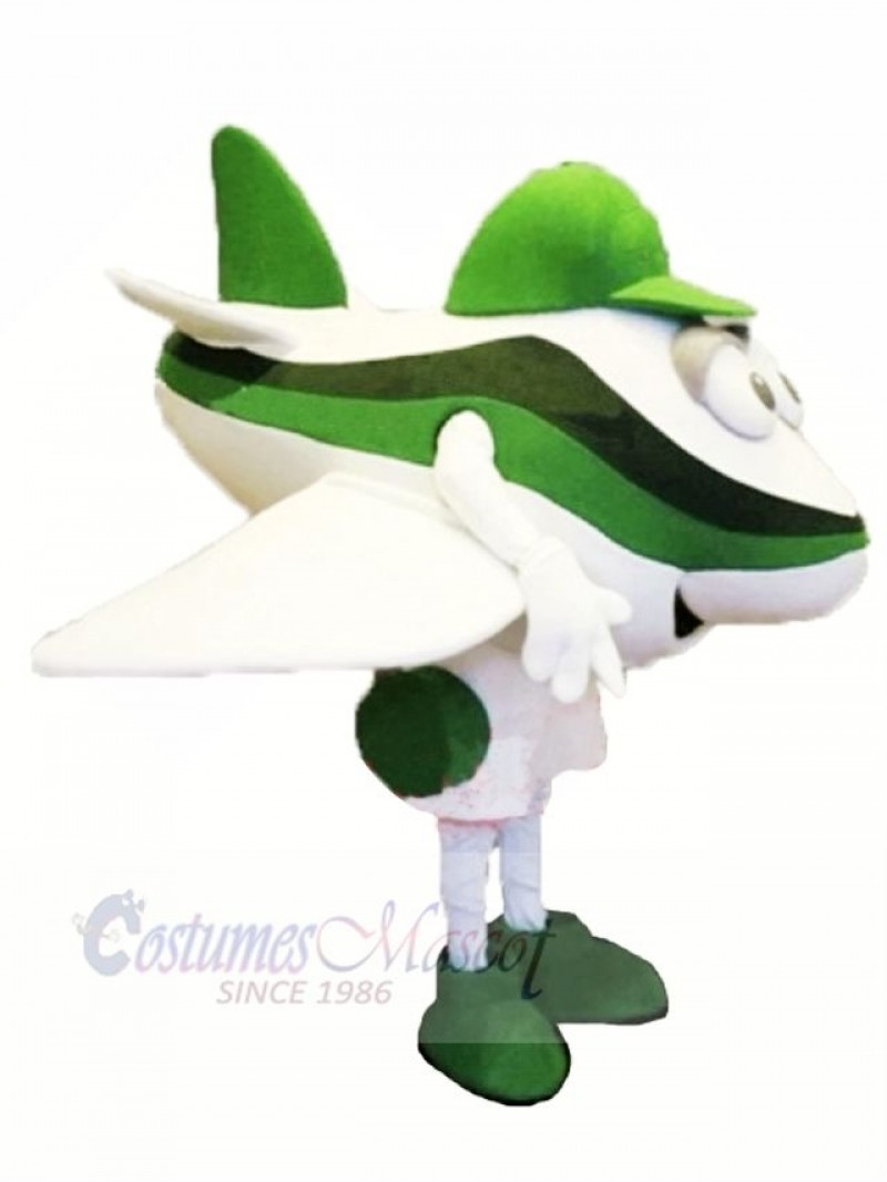 Green and White Aircraft Mascot Costume Cartoon	