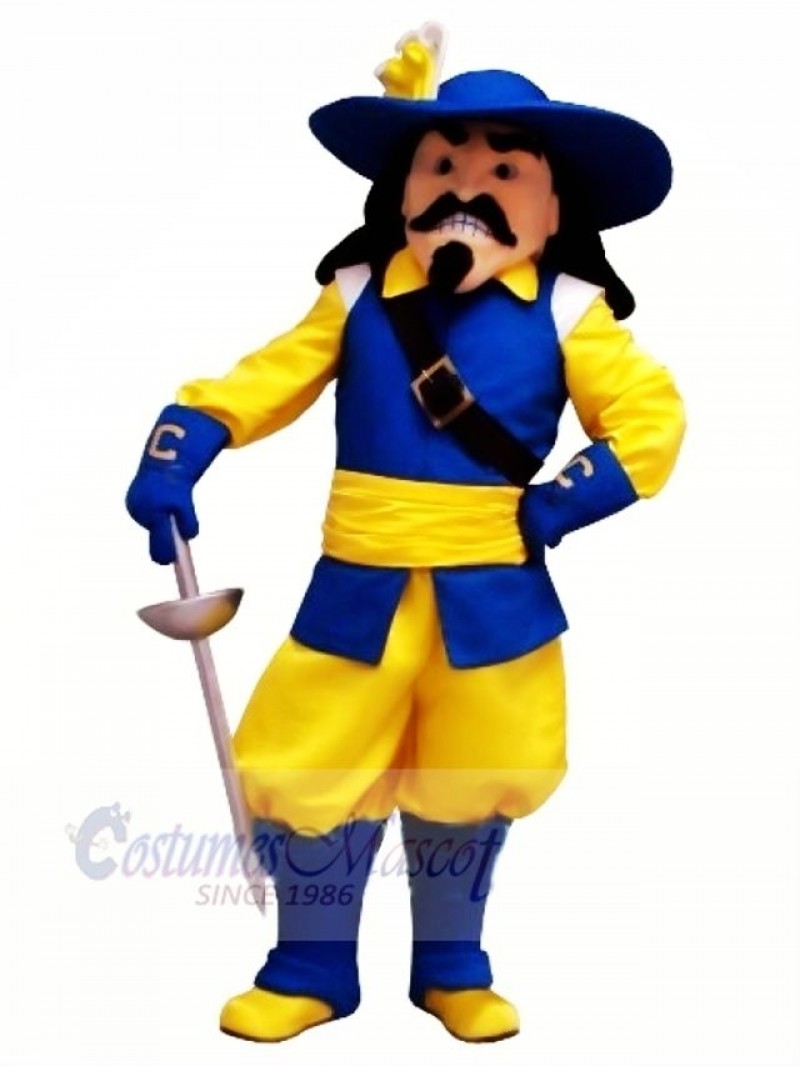 Cavalier with Blue and Yellow Coat Mascot Costume People	