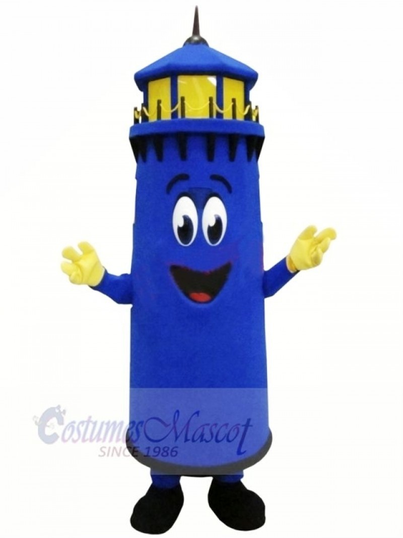 Funny Blue Lighthouse Mascot Costume Cartoon