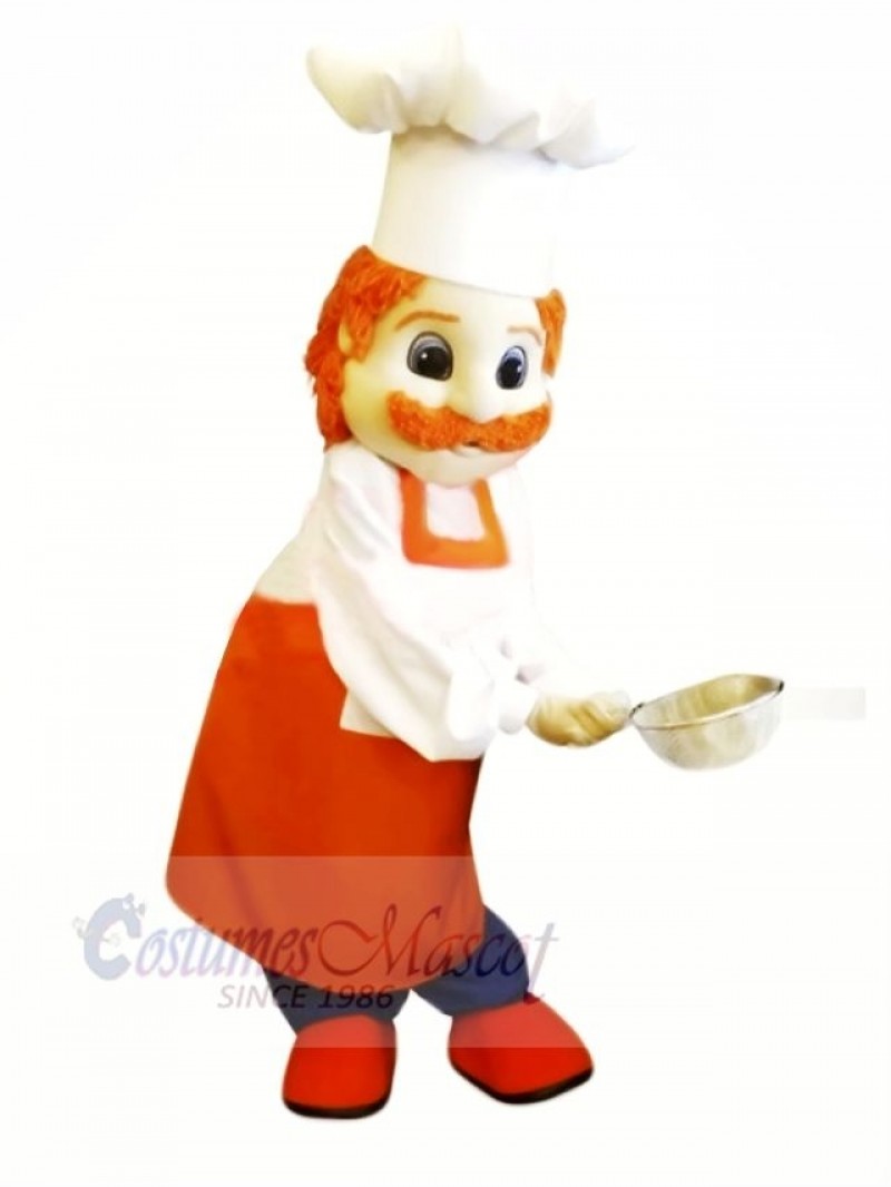 Chef Man in Orange Clothes Mascot Costume People
