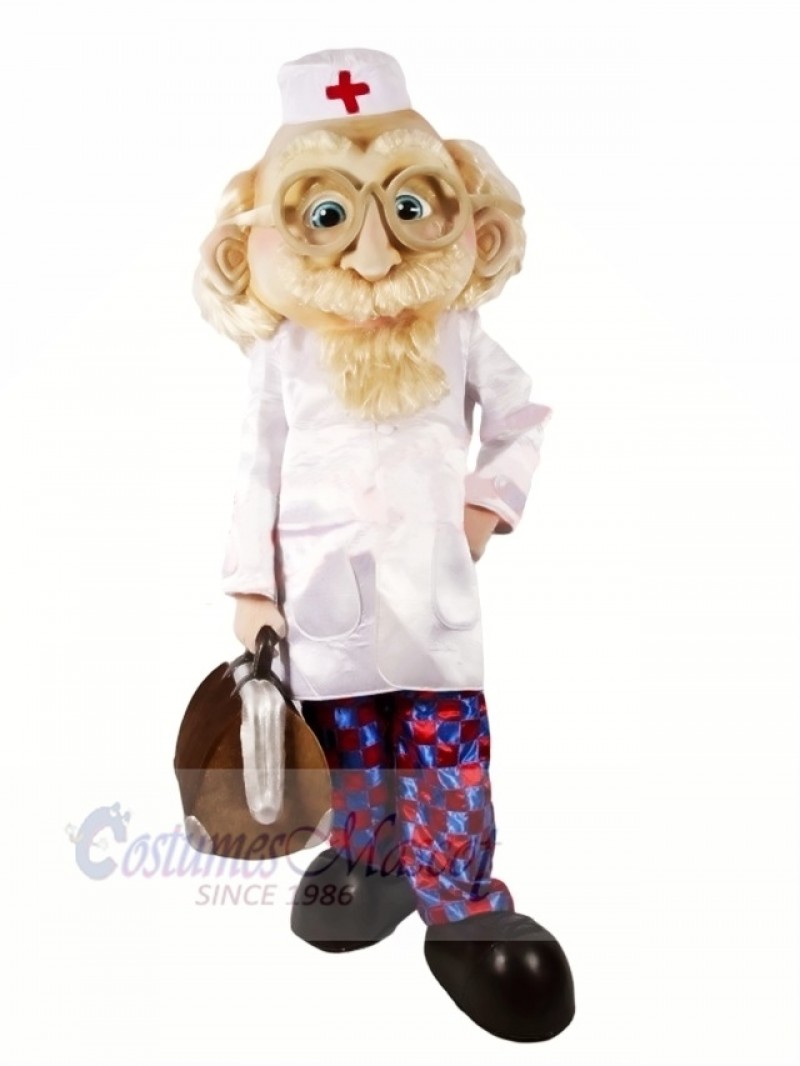 Old Doctor with Blue Eyes Mascot Costume People