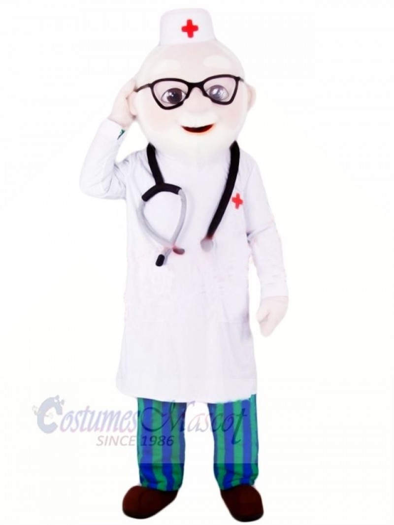 Kindly Doctor with Glasses Mascot Costume People