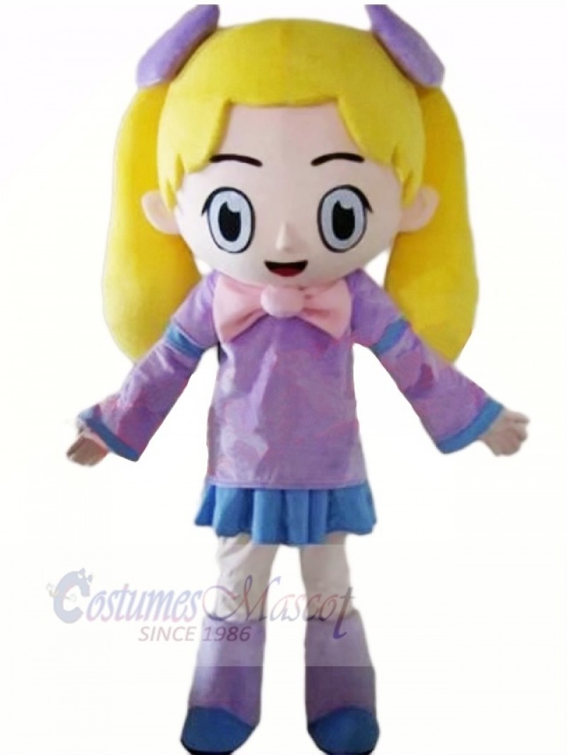 Girl with Yellow Hair Mascot Costume Cartoon 