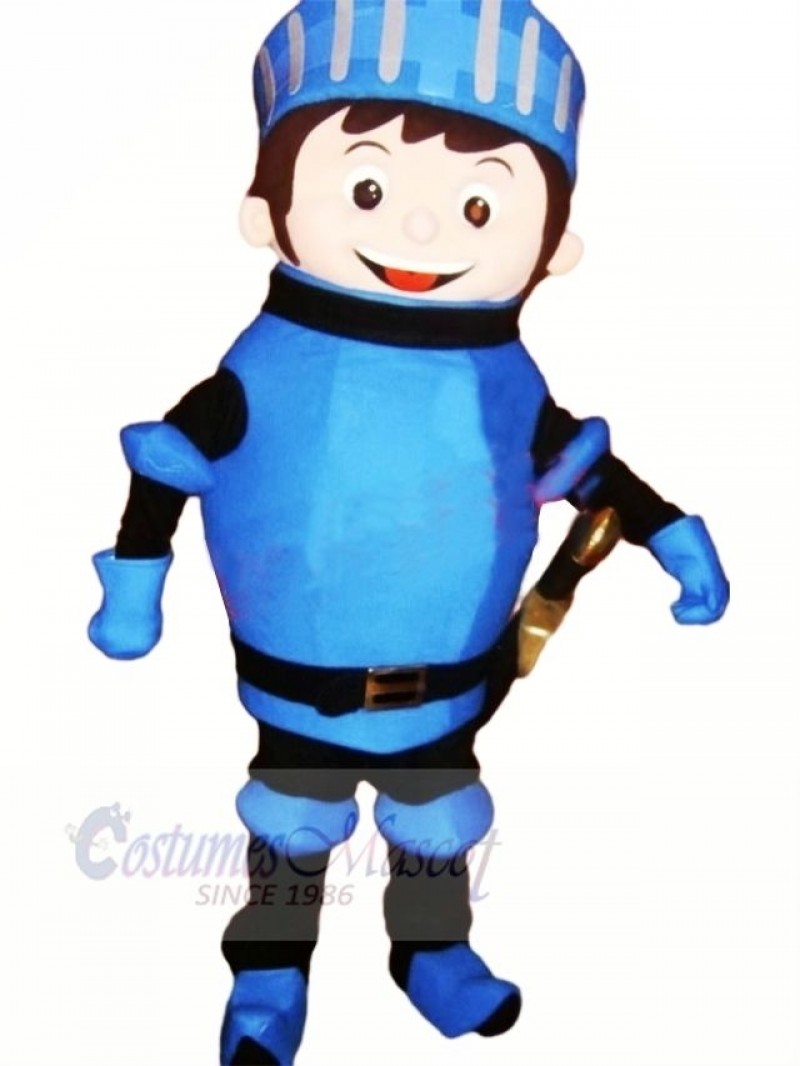 Cute Knight with Blue Coat Mascot Costume Cartoon 