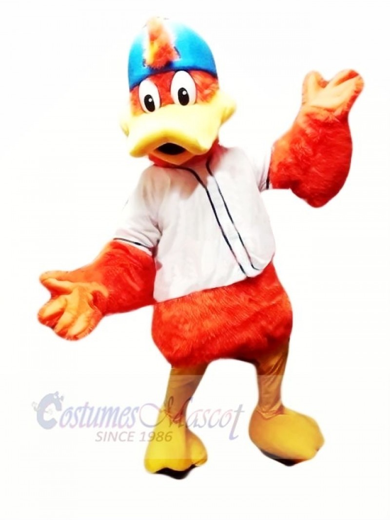 Orange Duck with White T-shirt Mascot Costume Cartoon 