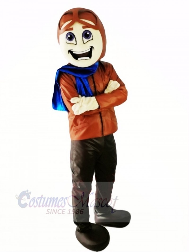 Pilot with Brown Jacket Mascot Costume Cartoon 