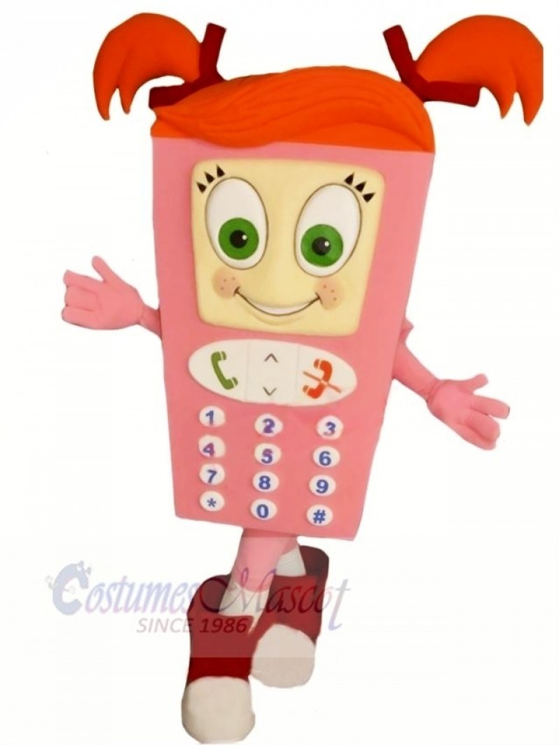Pink Cell Phone Mascot Costume Cartoon 