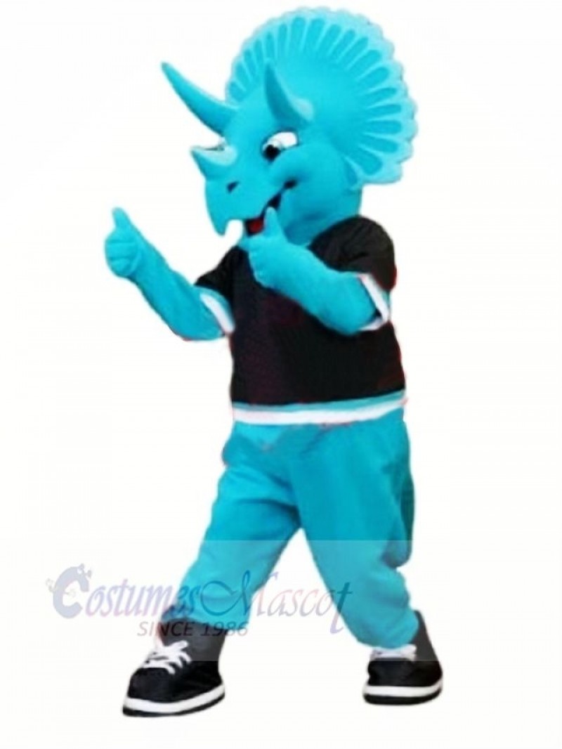 Blue Triceratops Dinosaur Mascot Costume Cartoon