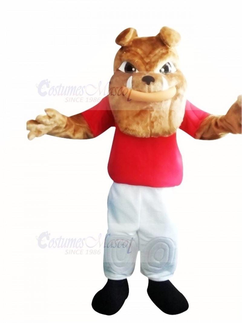 Bulldog with Red T-shirt Mascot Costume Cartoon