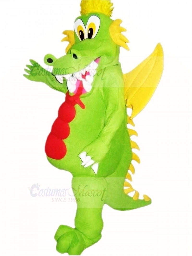 Green Dragon with Yellow Wings Mascot Costume Cartoon	