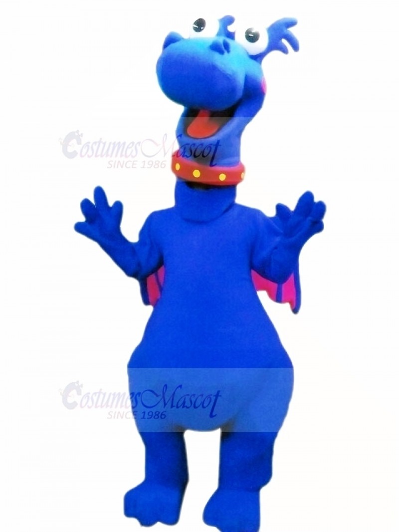 Blue Dragon with Pink Wings Mascot Costume Cartoon