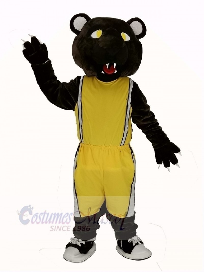 Dark Brown Panther with Yellow Sportswear Mascot Costume