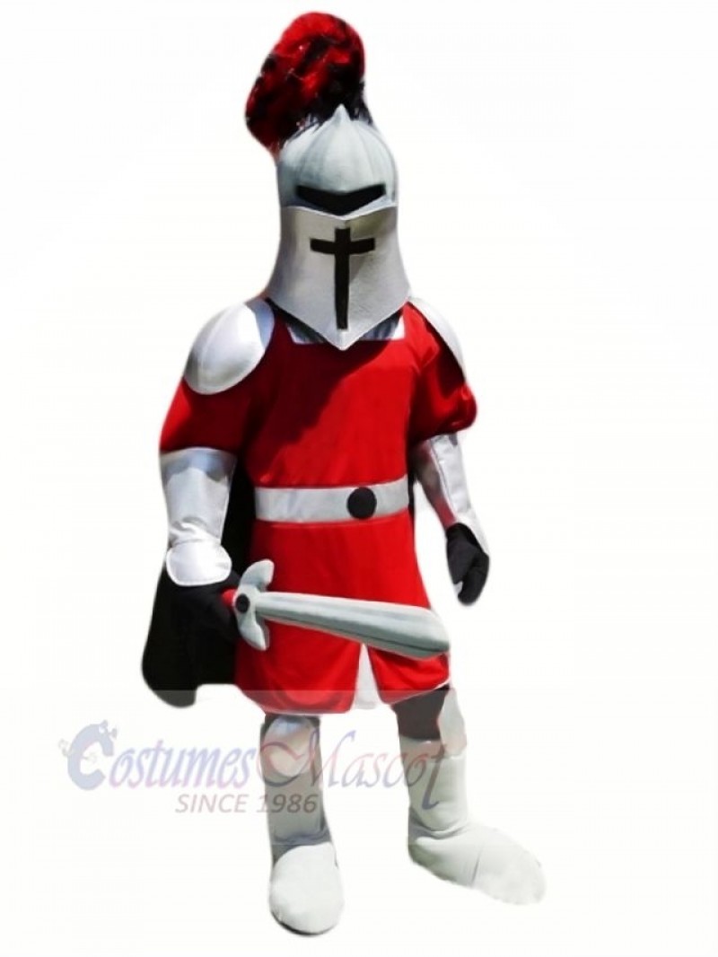 Knight with Red and Silver Coat Mascot Costume