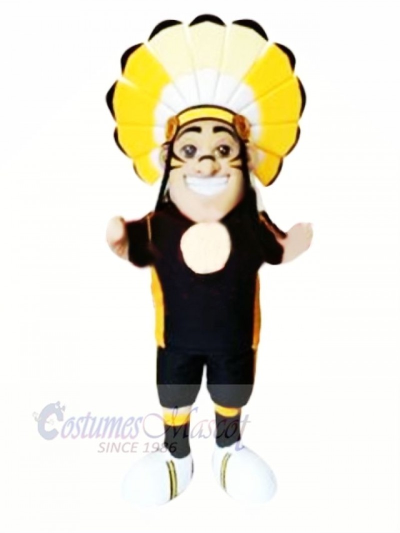 Indian With Yellow Headdress Mascot Costume People