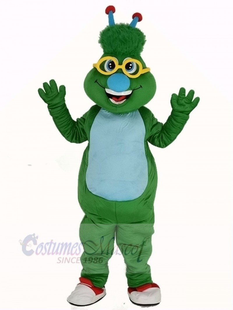 Green Alien Monster with Blue Nose Mascot Costume