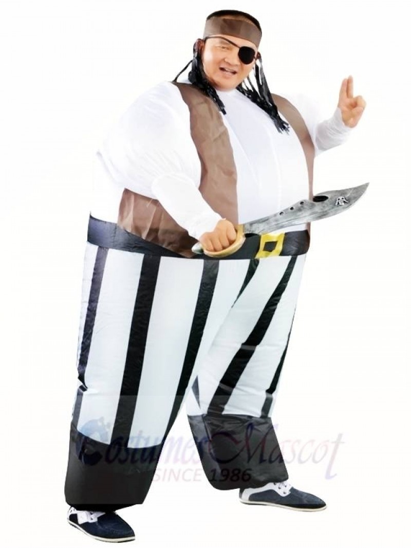 Pirate with Bandana Eye Patch Inflatable Halloween Blow Up Costumes for Adults