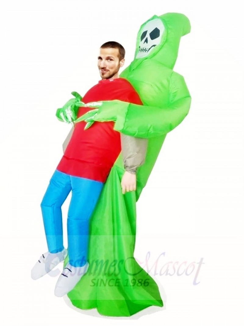 Green Demon Skull Carry me Skeleton Inflatable Halloween Xmas Costumes for Adults