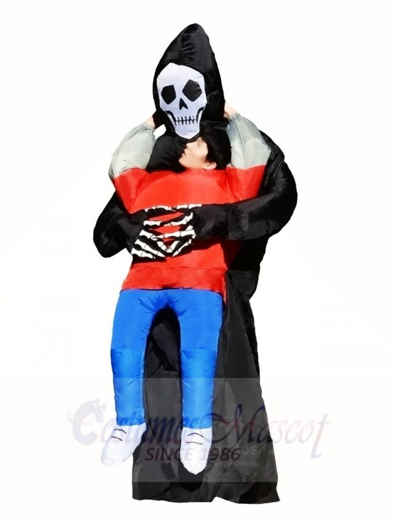 Skull Monster Carry Me on Black Demon Inflatable Halloween Costumes for Adult 