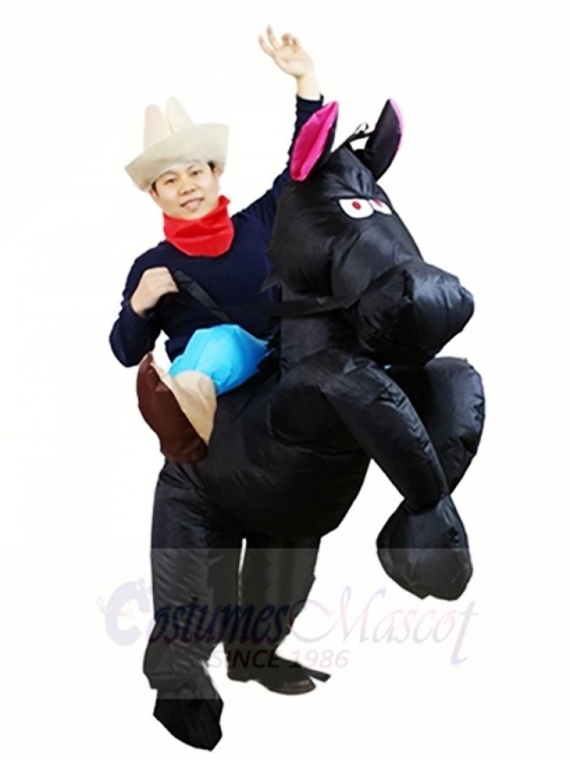 Cowboy Cowgirl Ride On Black Horse Inflatable Party Costumes for Adults